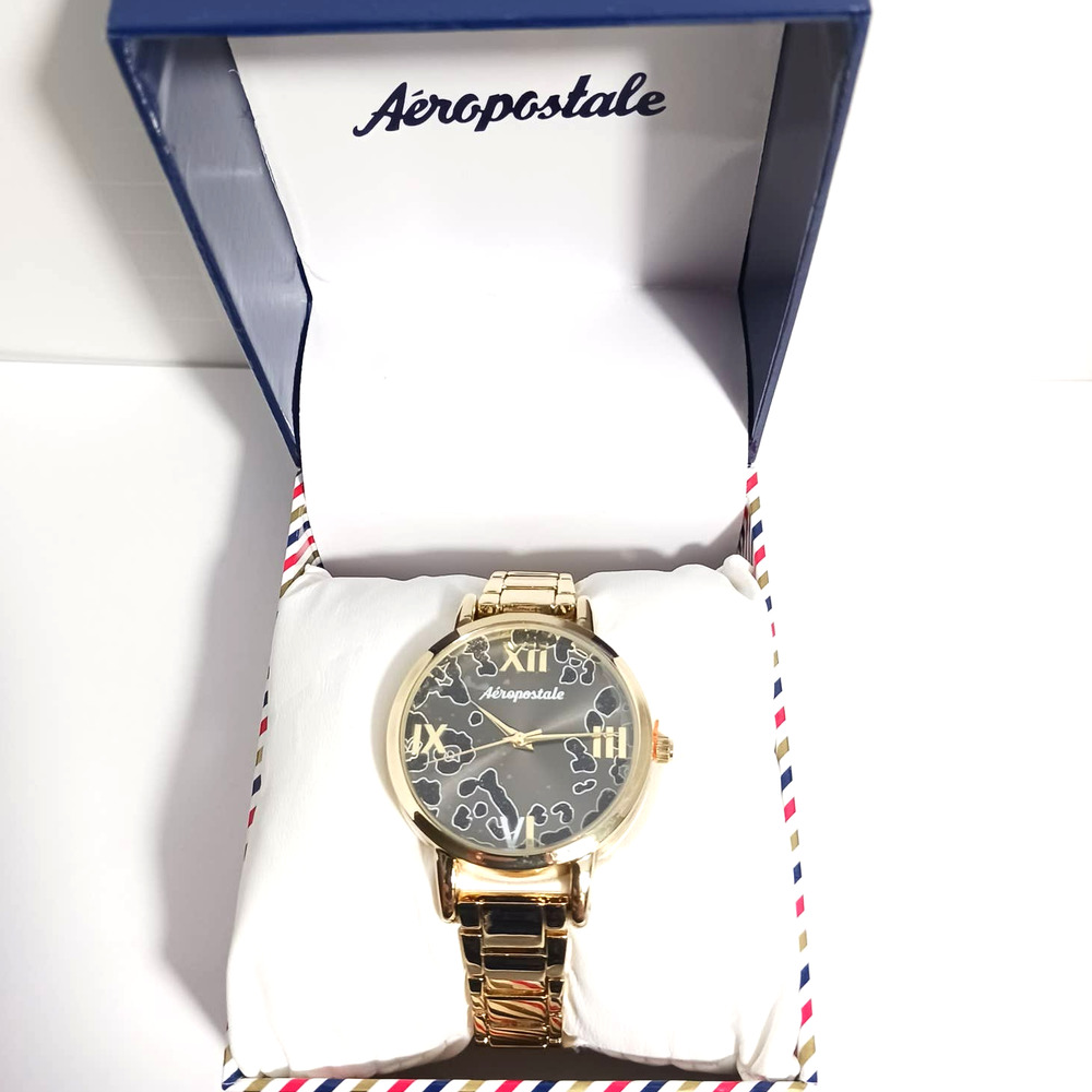 Aeropostale Women's Animal Print Black Gold Color About 1.5" Watch